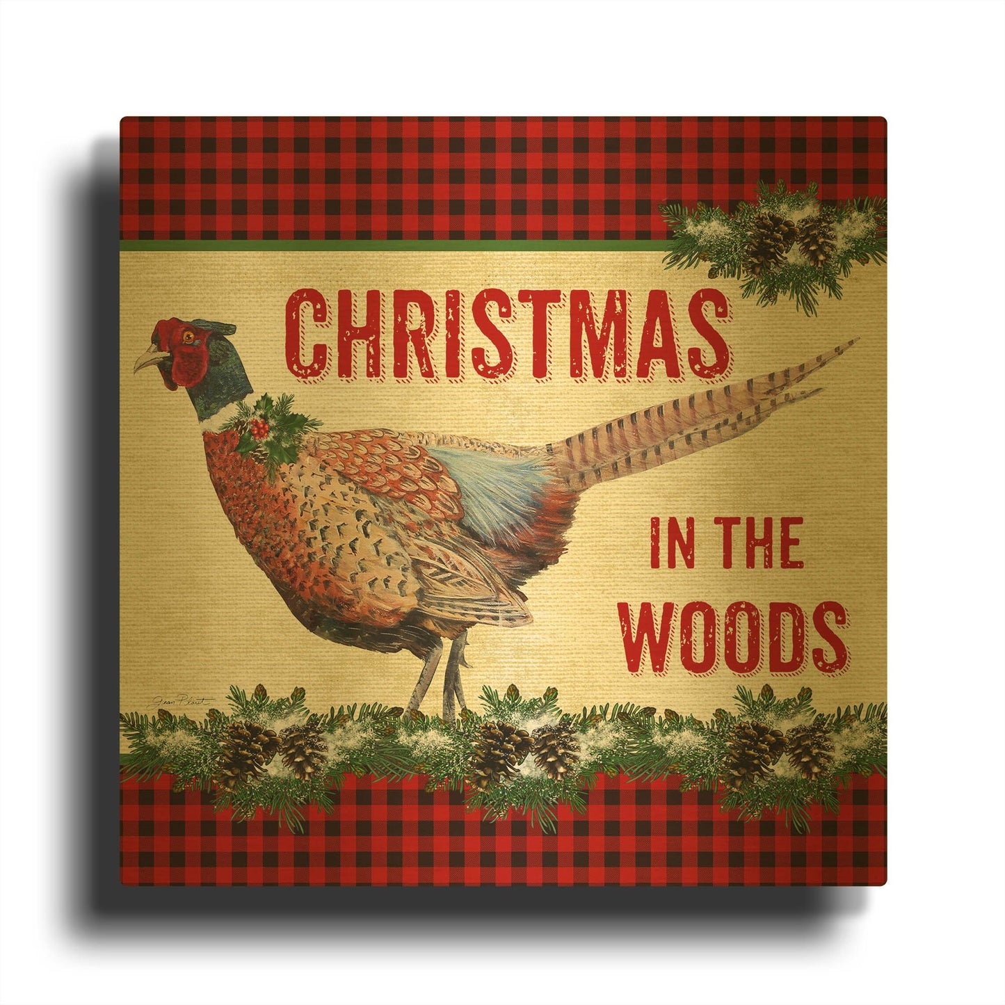 'Christmas In The Woods 2' By Jean Plout Gold Metal Wall Art