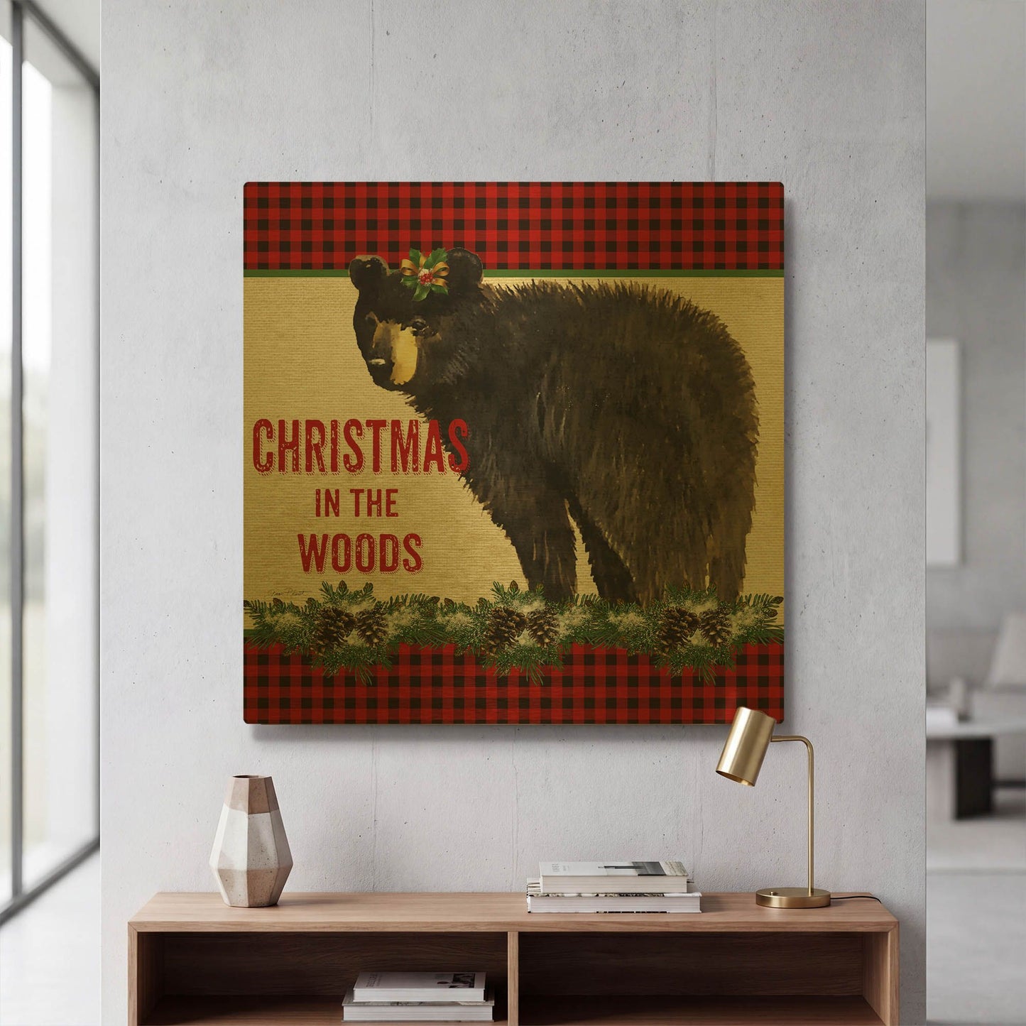 'Christmas In The Woods 1' By Jean Plout Gold Metal Wall Art