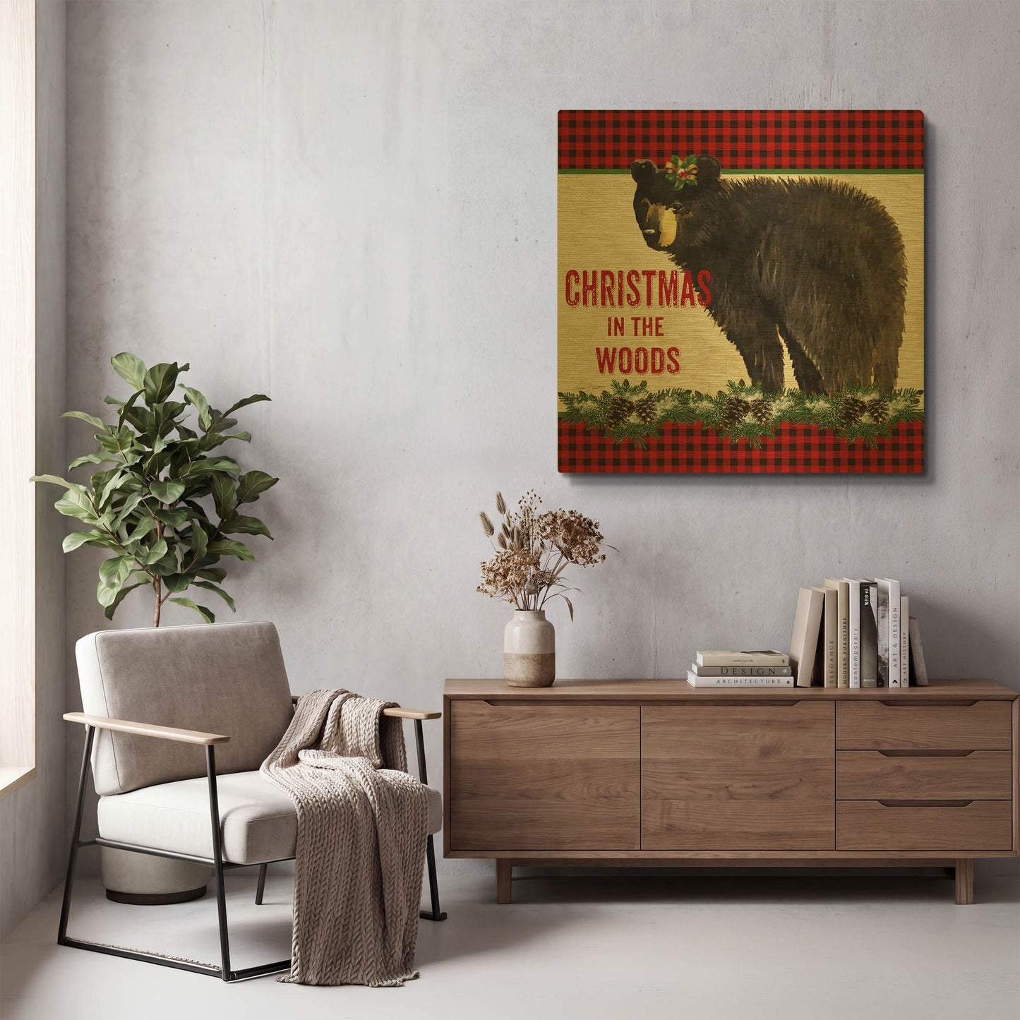'Christmas In The Woods 1' By Jean Plout Gold Metal Wall Art