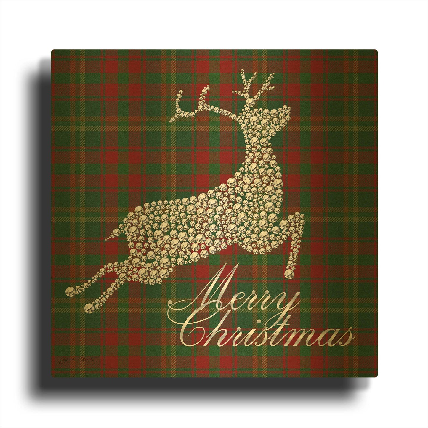 'Merry Christmas Plaid' By Jean Plout Gold Metal Wall Art