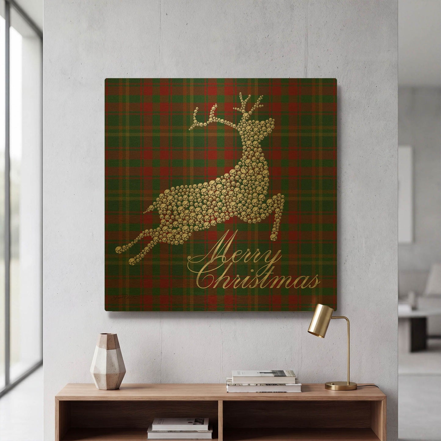 'Merry Christmas Plaid' By Jean Plout Gold Metal Wall Art