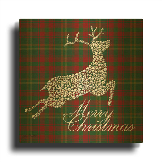'Merry Christmas Plaid' By Jean Plout Gold Metal Wall Art