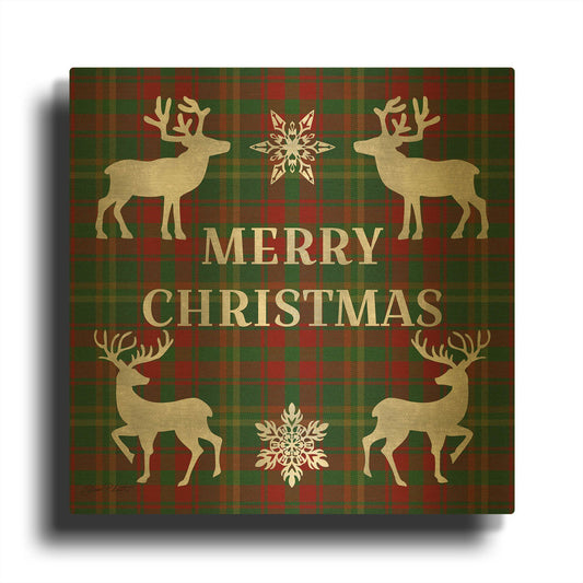 'Merry Christmas Plaid Silver' By Jean Plout Gold Metal Wall Art