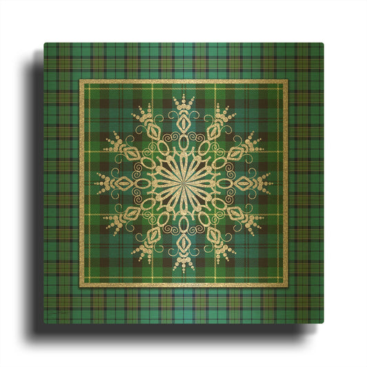 'Plaid Snowflakes 6' By Jean Plout Gold Metal Wall Art