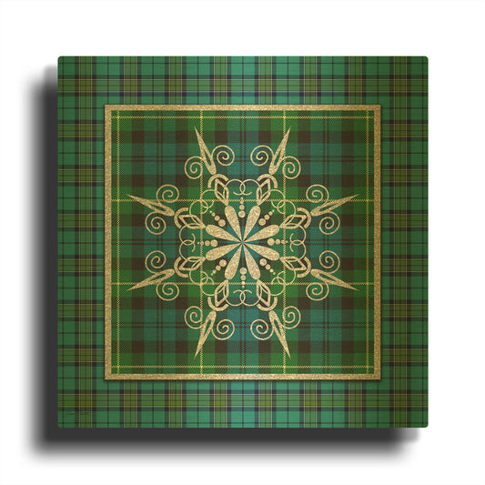 'Plaid Snowflakes 5' By Jean Plout Gold Metal Wall Art