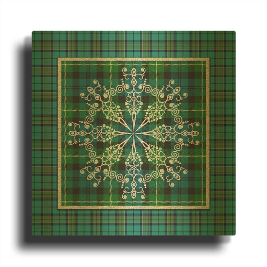 'Plaid Snowflakes 4' By Jean Plout Gold Metal Wall Art
