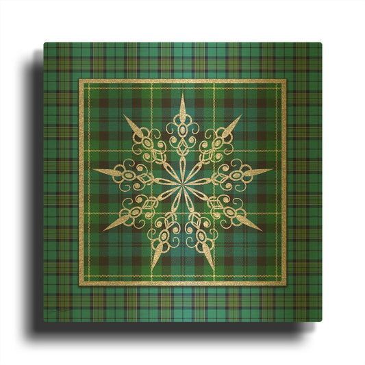 'Plaid Snowflakes 3' By Jean Plout Gold Metal Wall Art