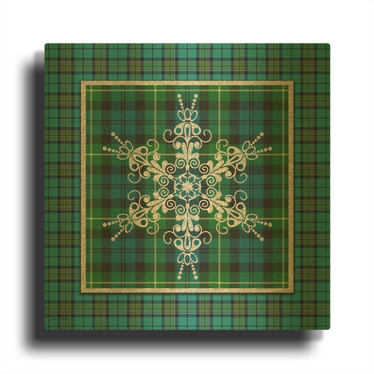 'Plaid Snowflakes 2' By Jean Plout Gold Metal Wall Art