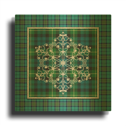'Plaid Snowflakes 1' By Jean Plout Gold Metal Wall Art