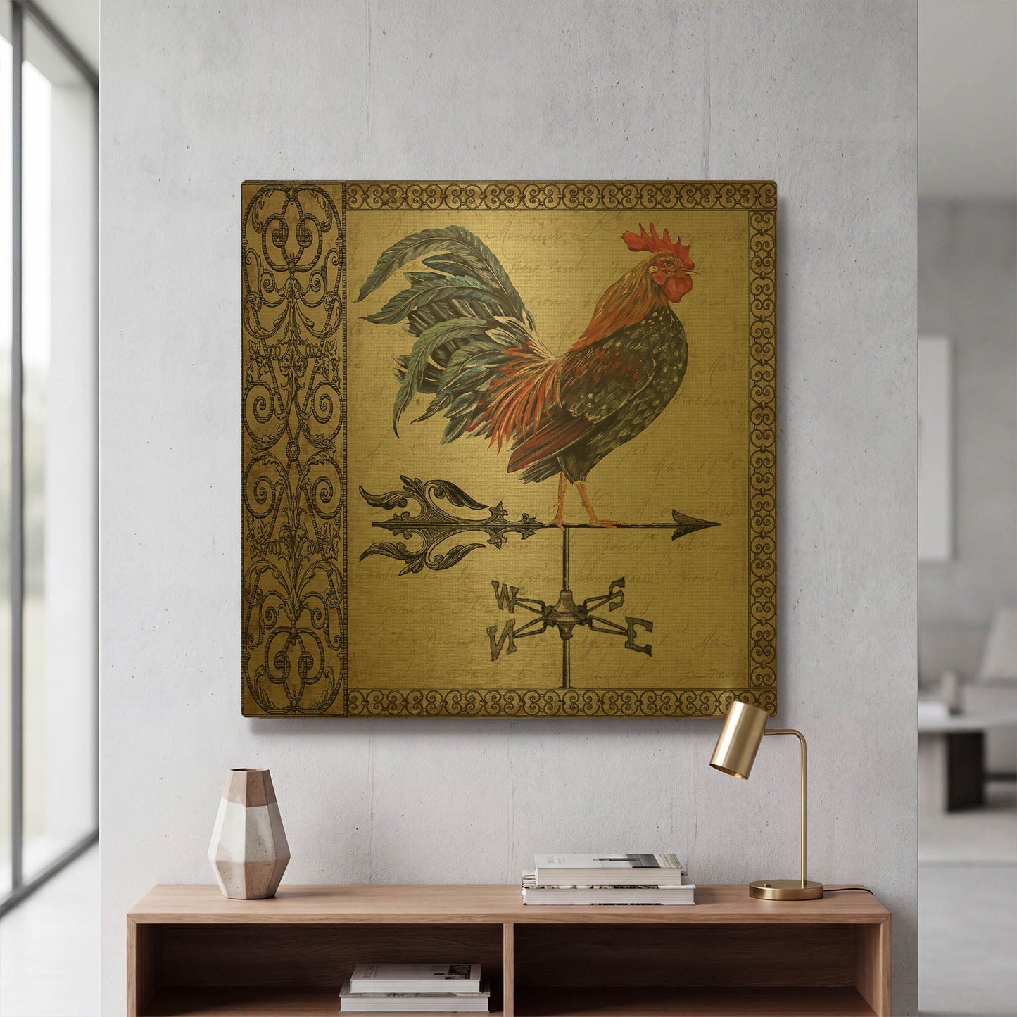 'Rustic Rooster 4' By Jean Plout Gold Metal Wall Art