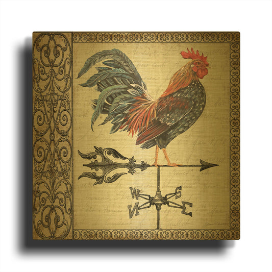 'Rustic Rooster 4' By Jean Plout Gold Metal Wall Art