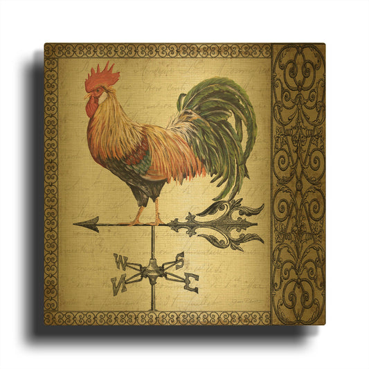 'Rustic Rooster 3' By Jean Plout Gold Metal Wall Art