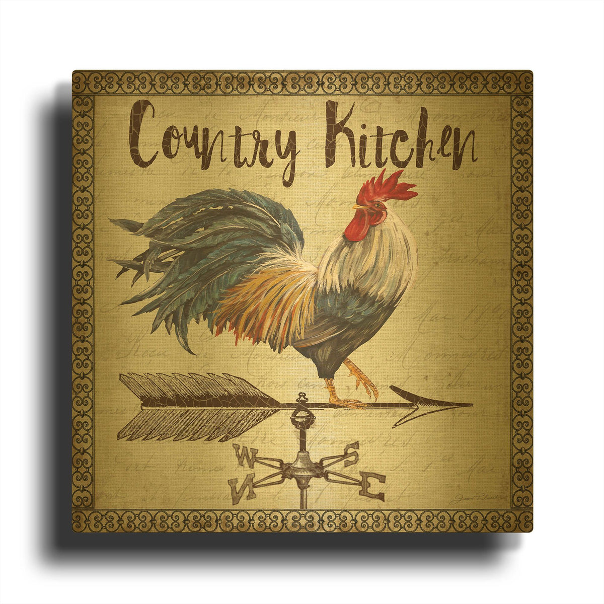 'Rustic Rooster 2' By Jean Plout Gold Metal Wall Art