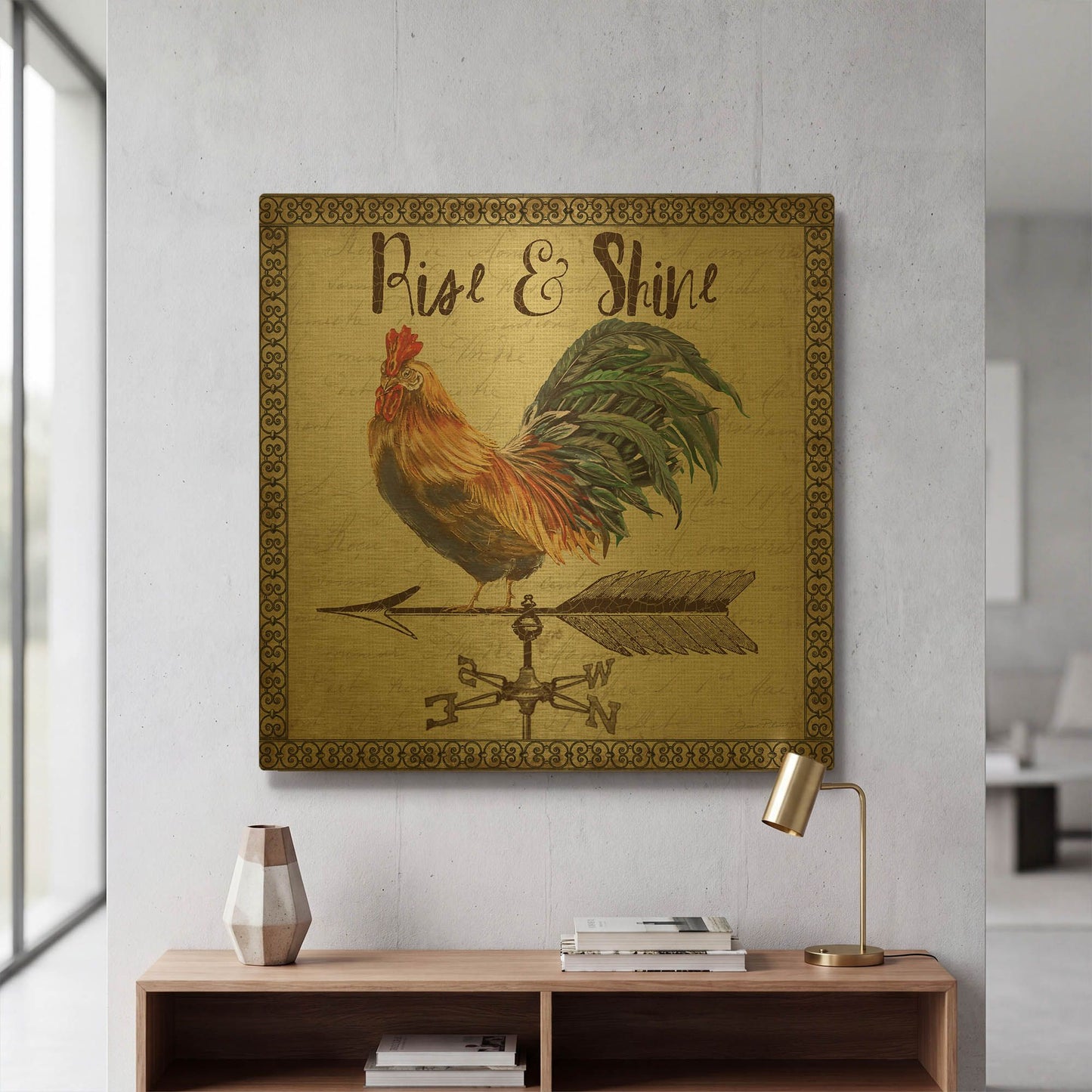 'Rustic Rooster 1' By Jean Plout Gold Metal Wall Art
