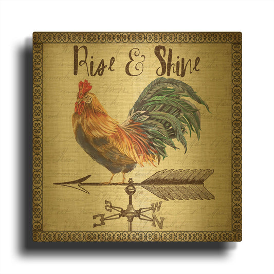 'Rustic Rooster 1' By Jean Plout Gold Metal Wall Art