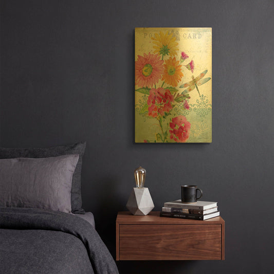 'Postcard Botanicals 3' By Jean Plout Gold Metal Wall Art