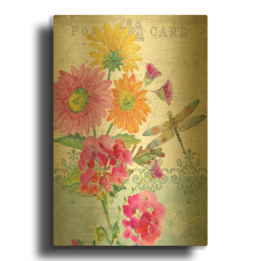 'Postcard Botanicals 3' By Jean Plout Gold Metal Wall Art