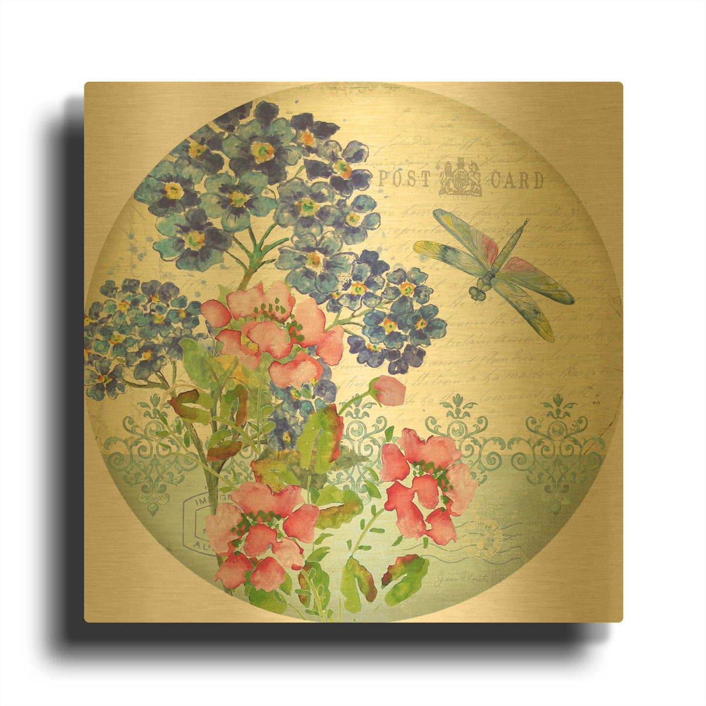 'Postcard Botanicals 2' By Jean Plout Gold Metal Wall Art