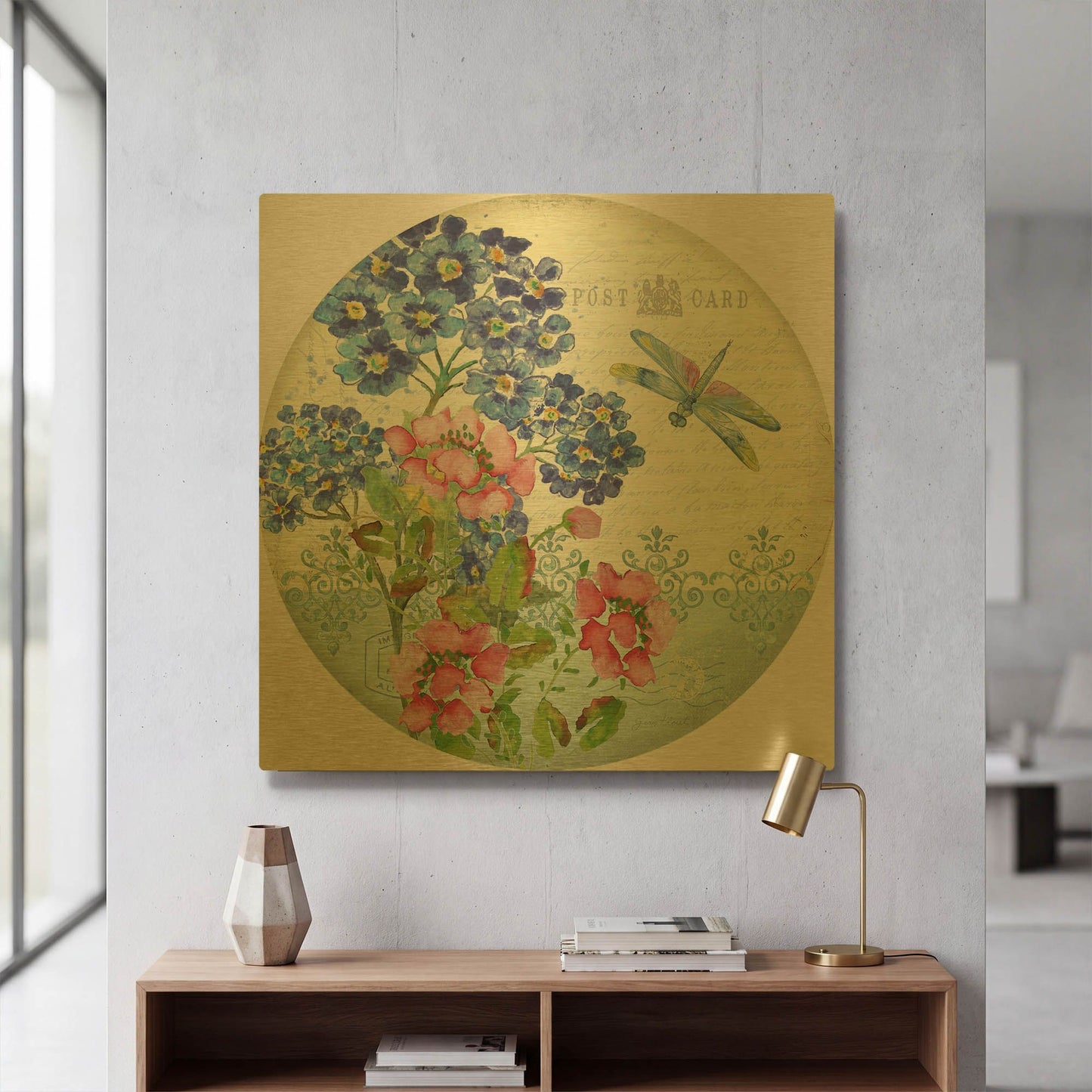 'Postcard Botanicals 2' By Jean Plout Gold Metal Wall Art