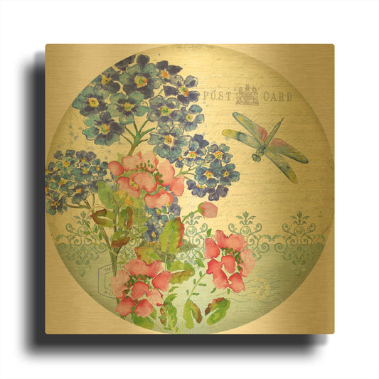 'Postcard Botanicals 2' By Jean Plout Gold Metal Wall Art