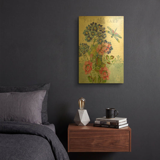 'Postcard Botanicals 1' By Jean Plout Gold Metal Wall Art