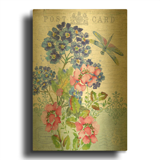'Postcard Botanicals 1' By Jean Plout Gold Metal Wall Art