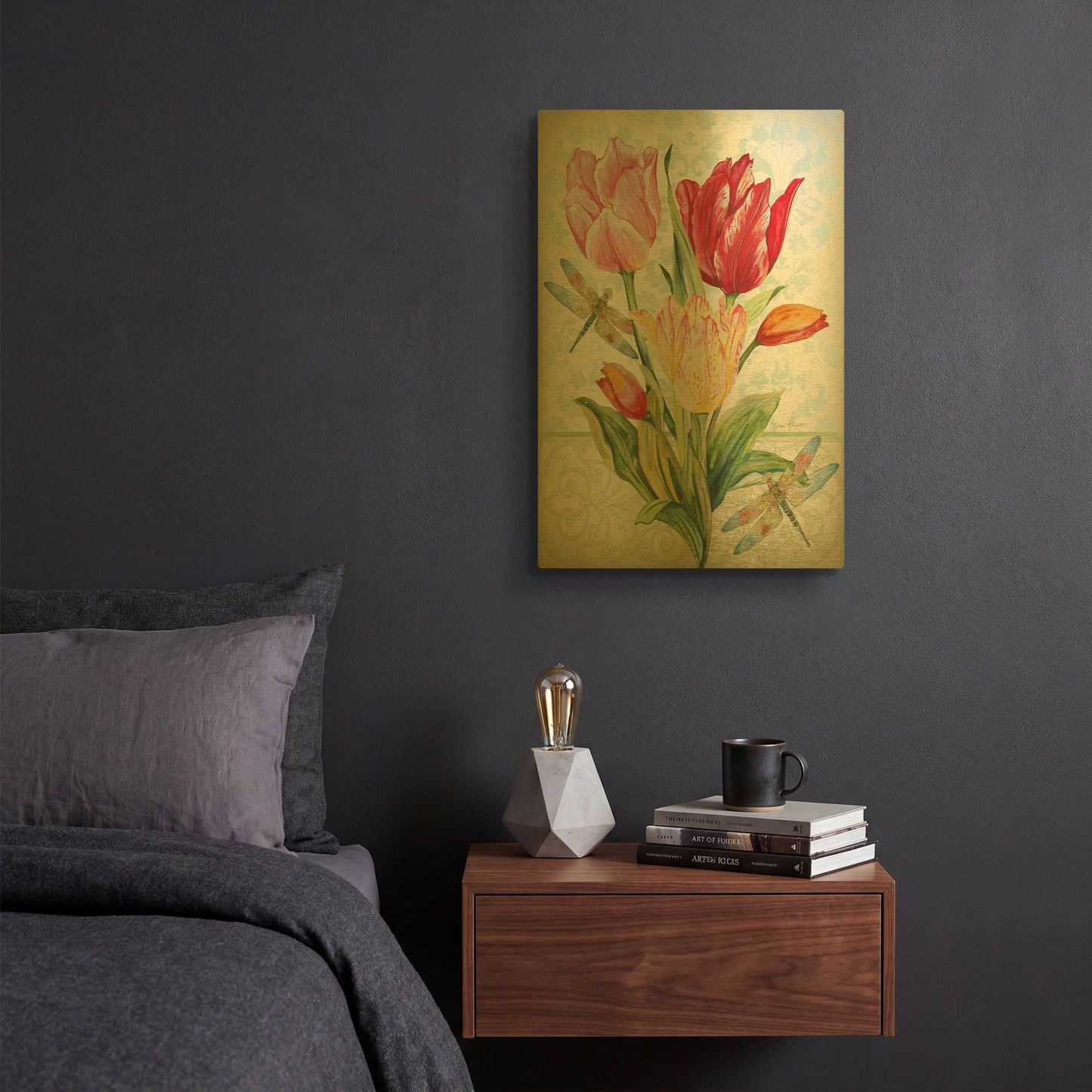 'Tulip Botanicals 2' By Jean Plout Gold Metal Wall Art