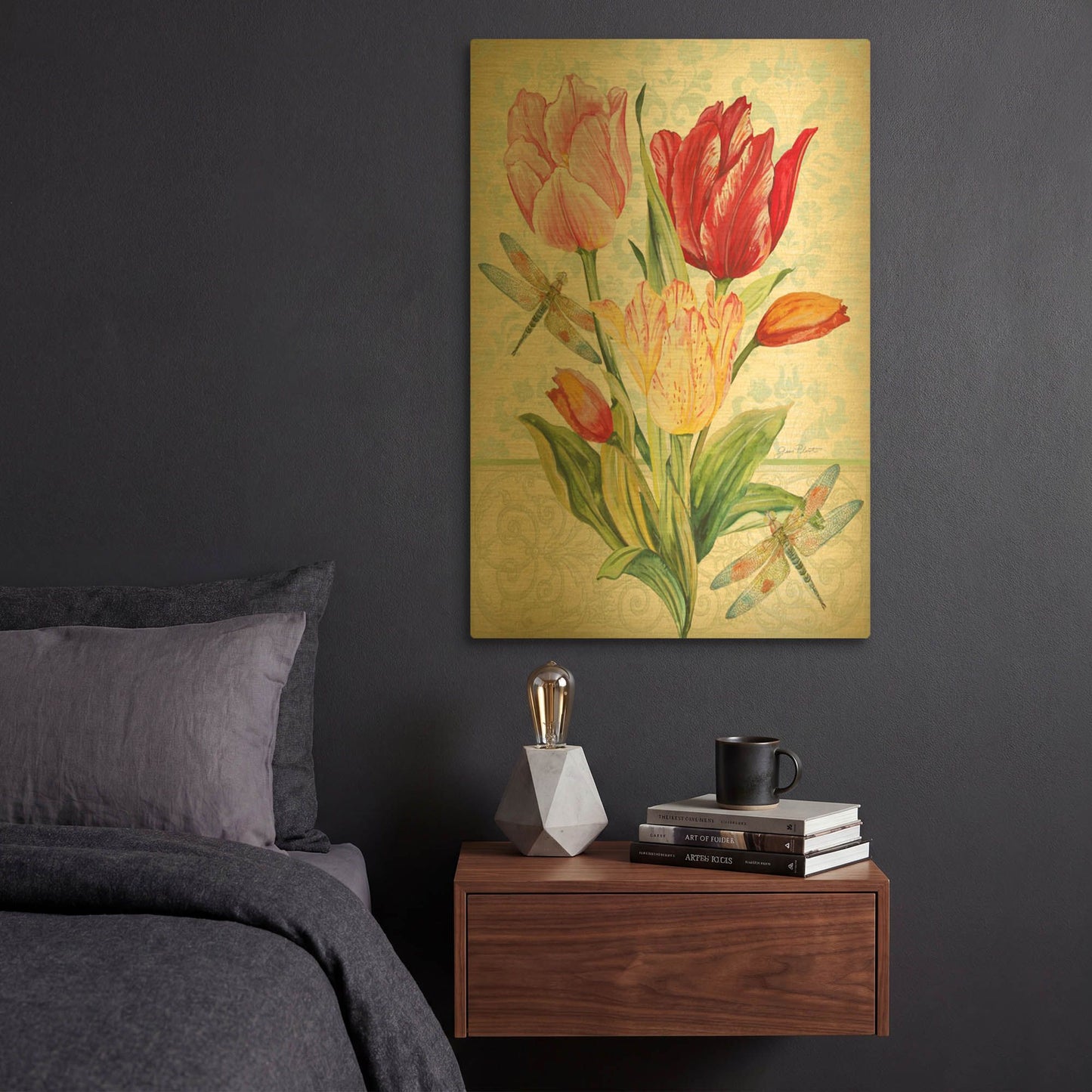 'Tulip Botanicals 2' By Jean Plout Gold Metal Wall Art