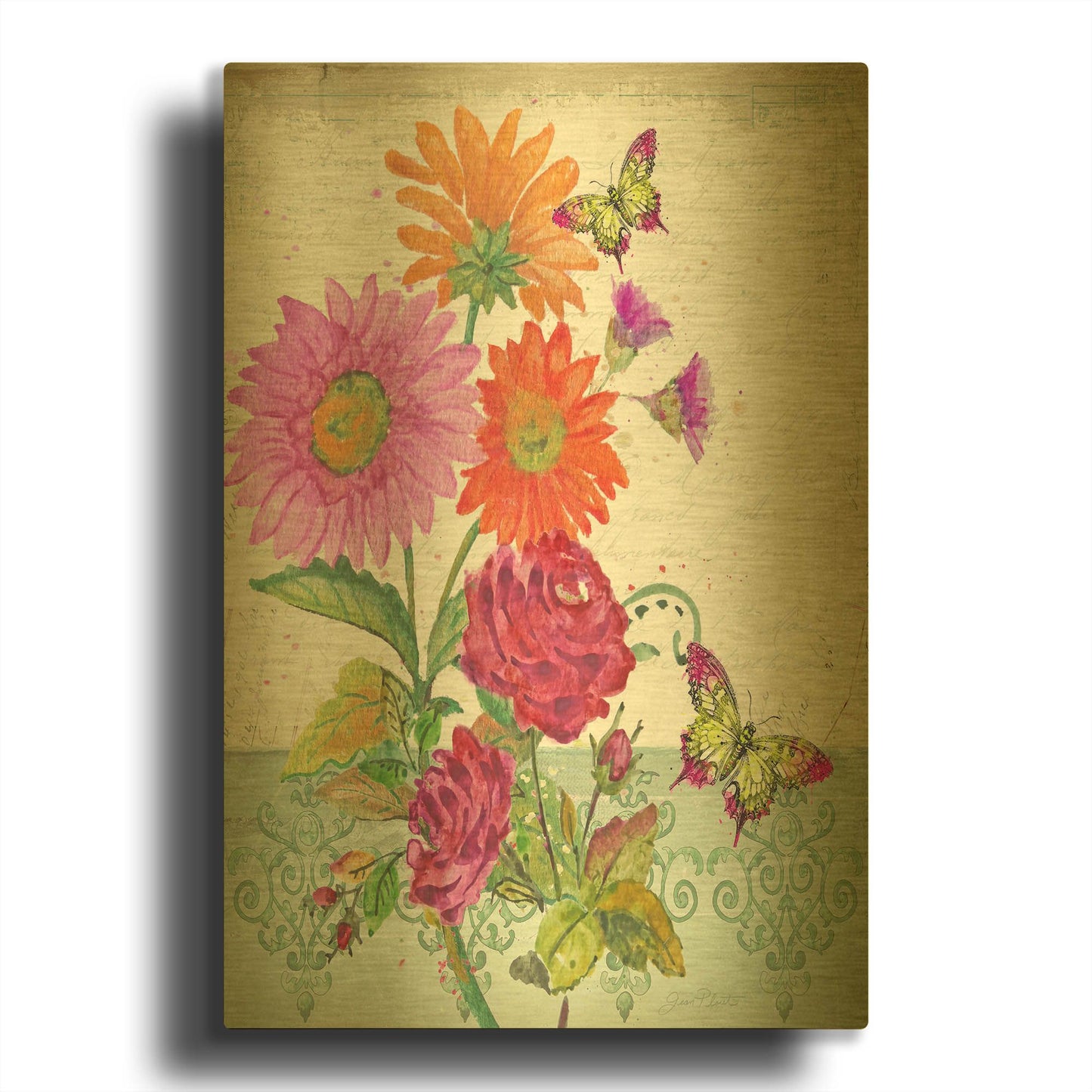 'Summertime Botanicals 4' By Jean Plout Gold Metal Wall Art