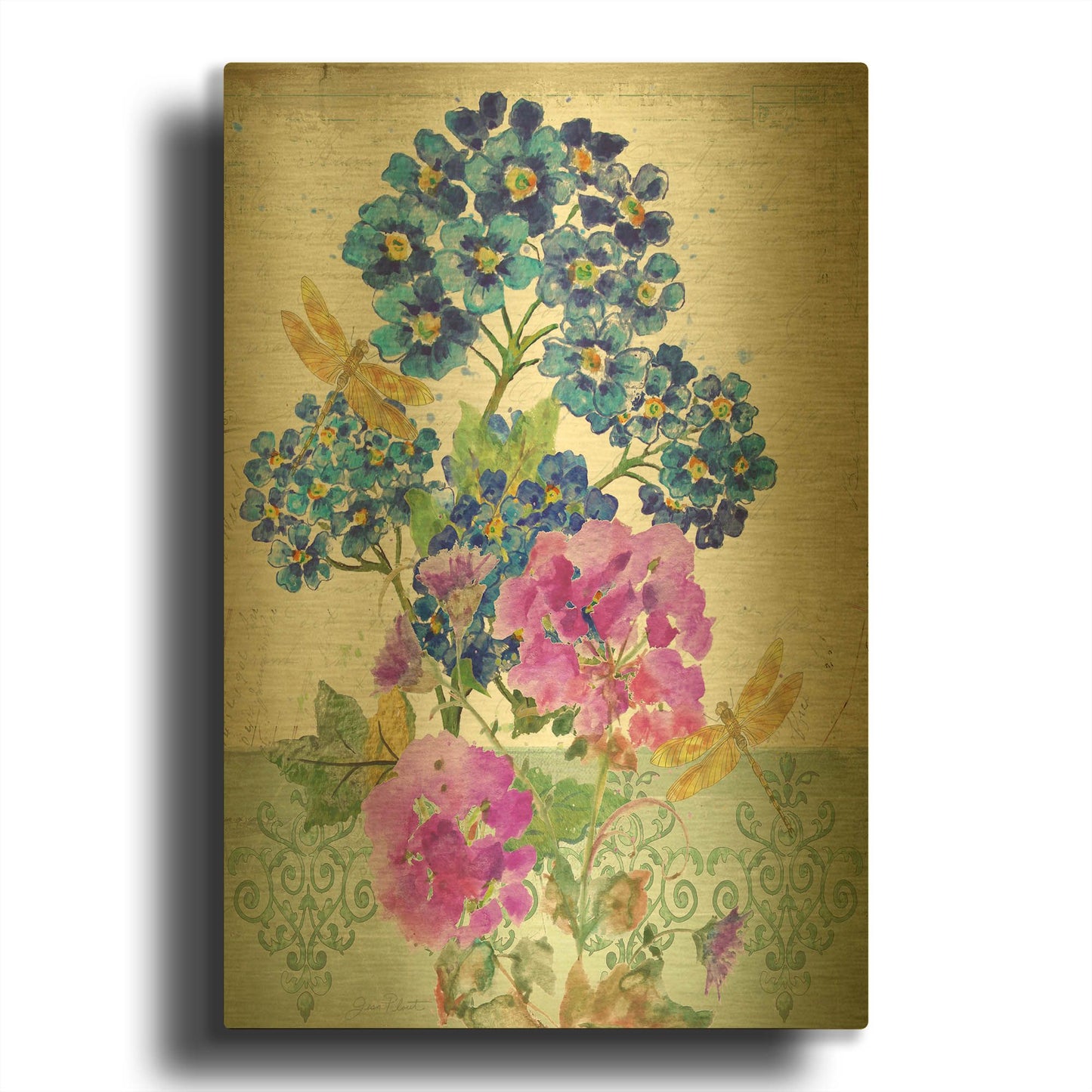 'Summertime Botanicals 2' By Jean Plout Gold Metal Wall Art