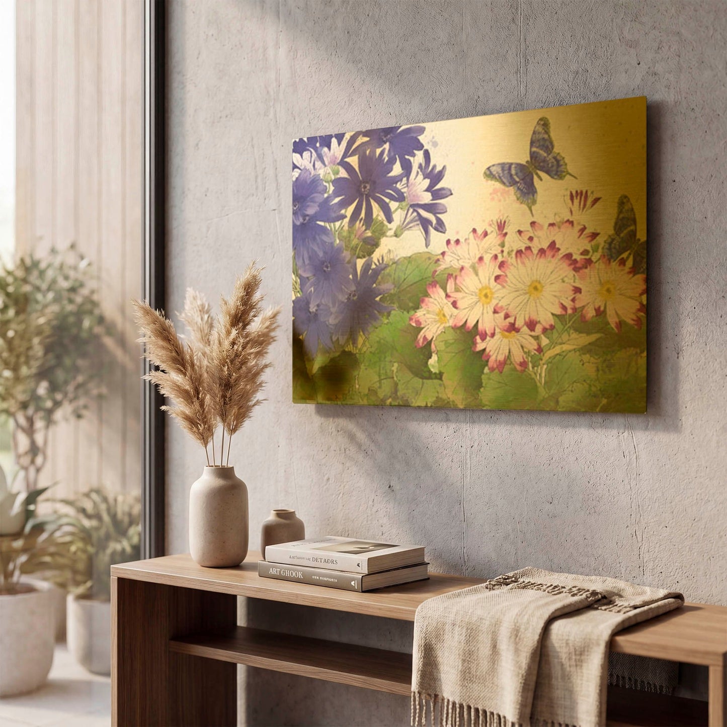 'Florals And Butterflies 3' By Jean Plout Gold Metal Wall Art
