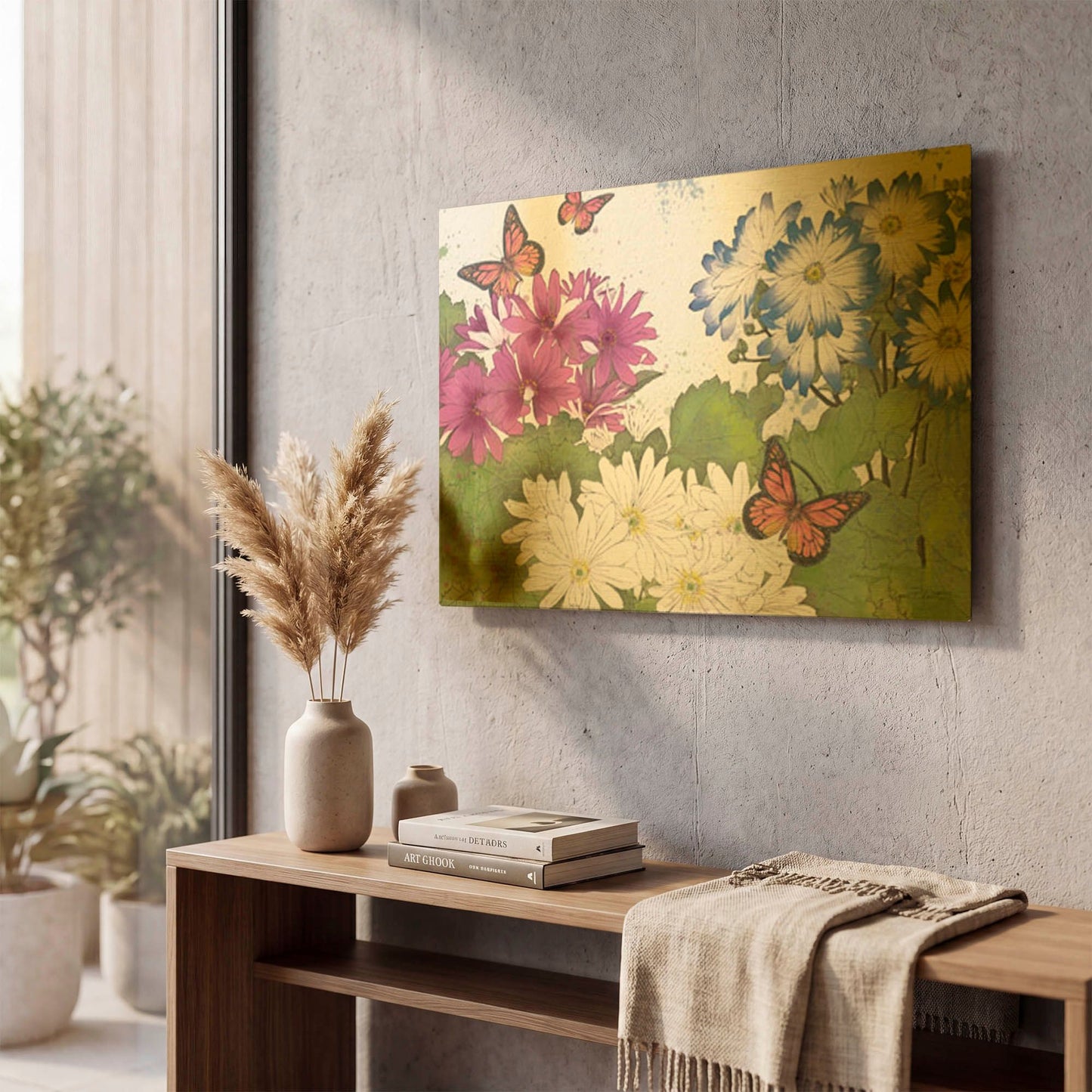 'Florals And Butterflies 2' By Jean Plout Gold Metal Wall Art
