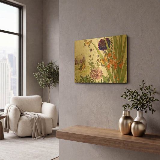 'Florals And Butterflies 1' By Jean Plout Gold Metal Wall Art