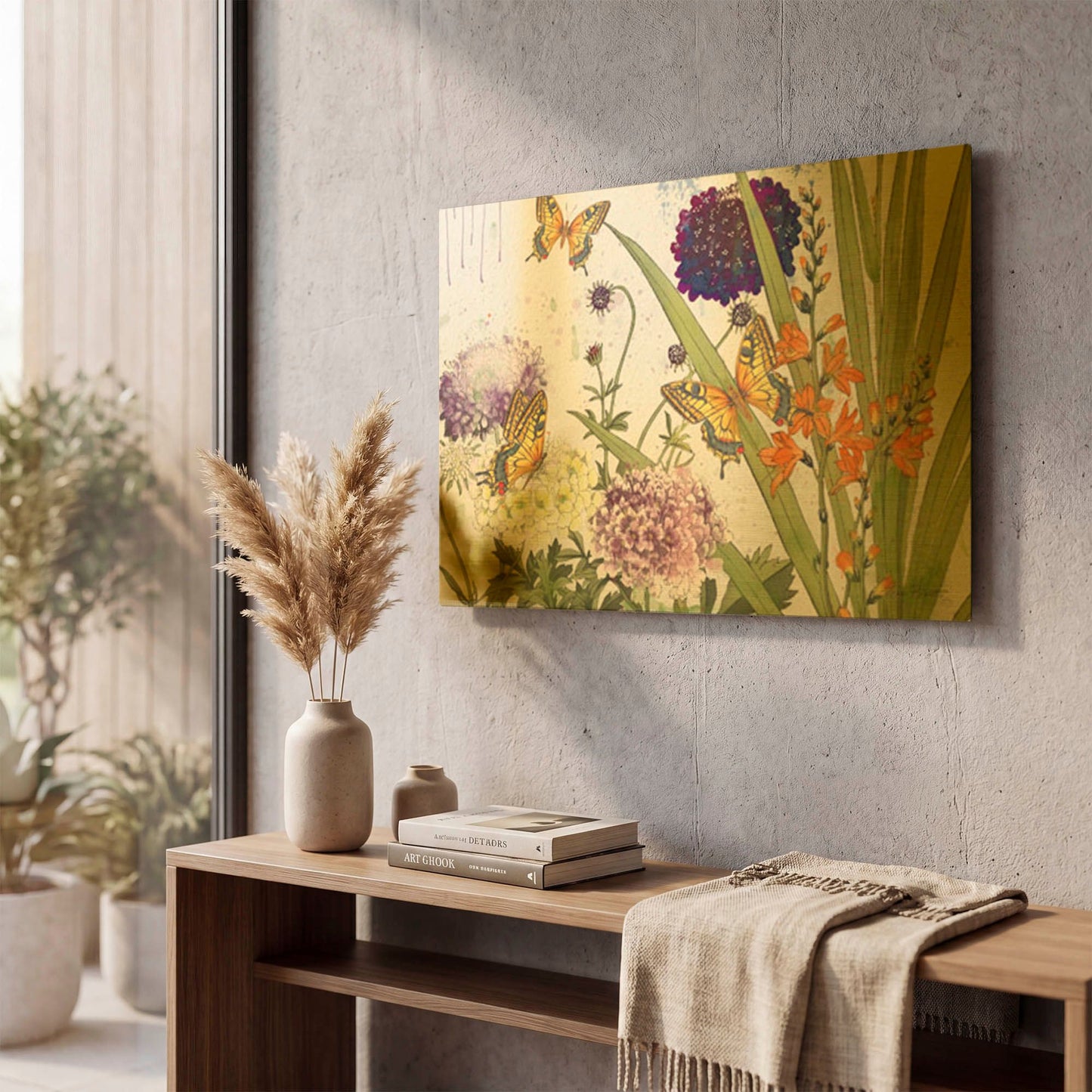 'Florals And Butterflies 1' By Jean Plout Gold Metal Wall Art