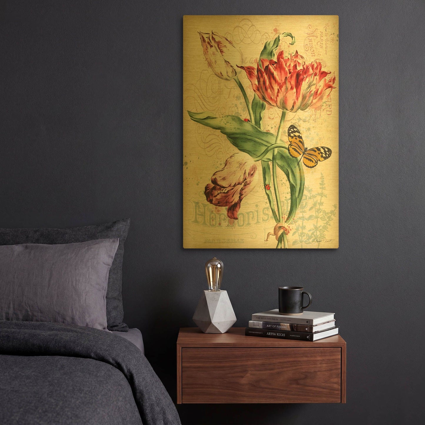 'French Florals 2' By Jean Plout Gold Metal Wall Art