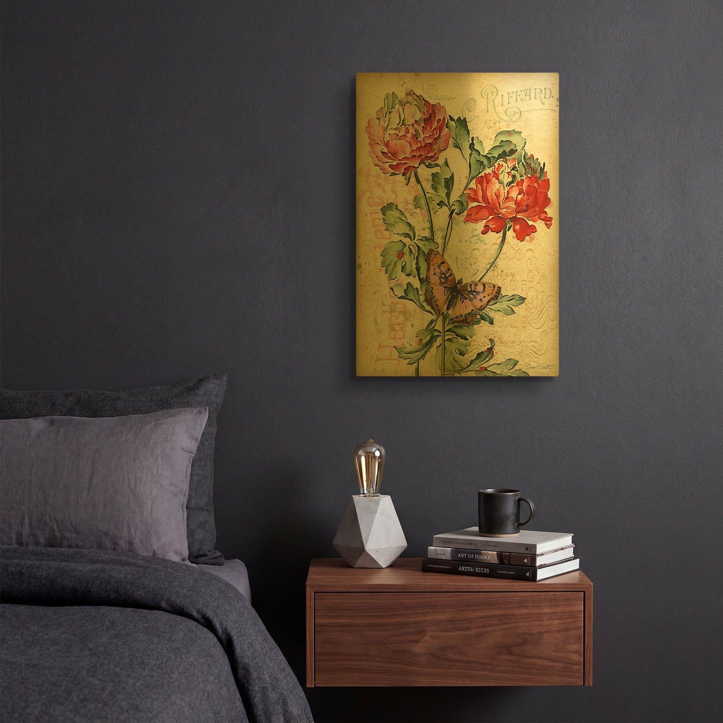 'French Florals 1' By Jean Plout Gold Metal Wall Art
