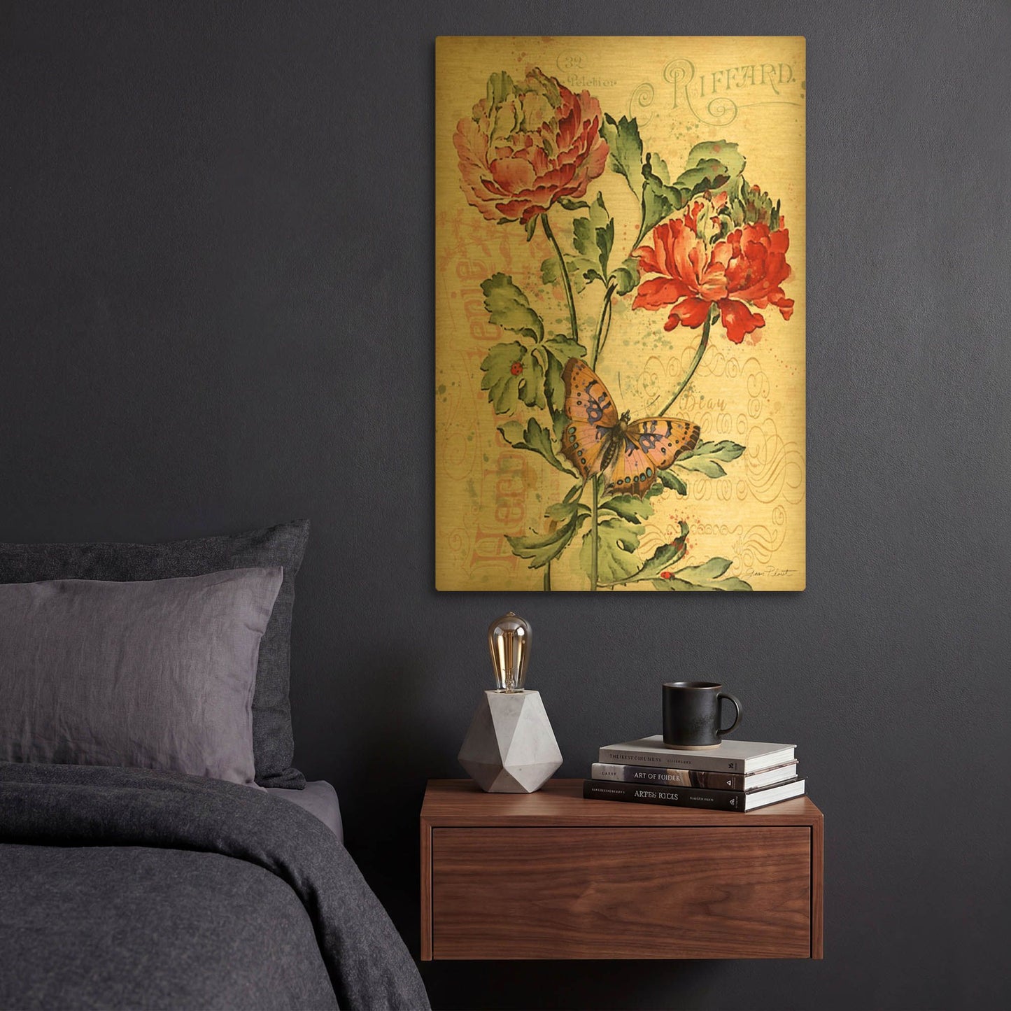 'French Florals 1' By Jean Plout Gold Metal Wall Art