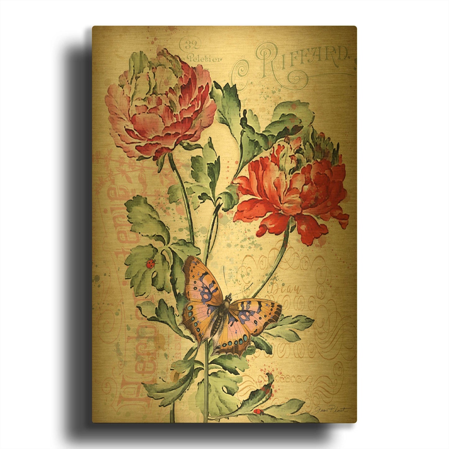 'French Florals 1' By Jean Plout Gold Metal Wall Art