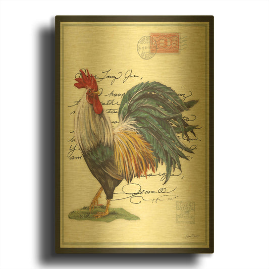 'Poster Stamp Rooster' By Jean Plout Gold Metal Wall Art