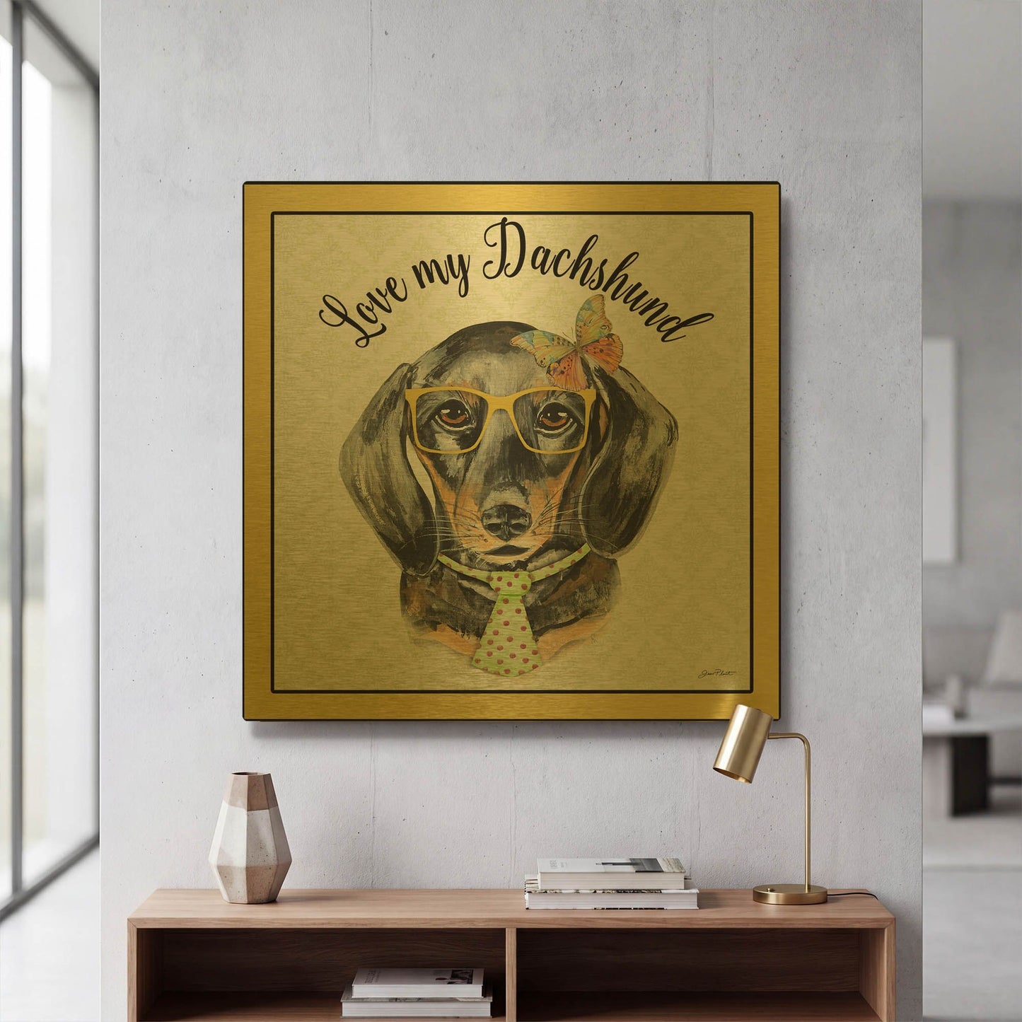 'Dachshund' By Jean Plout Gold Metal Wall Art