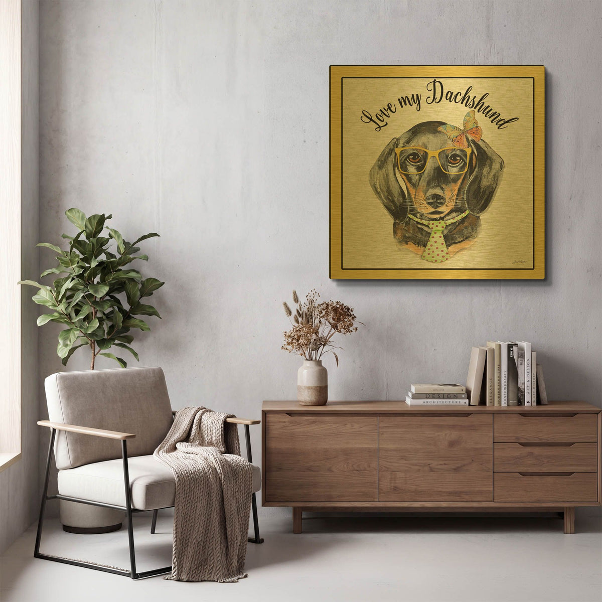 'Dachshund' By Jean Plout Gold Metal Wall Art