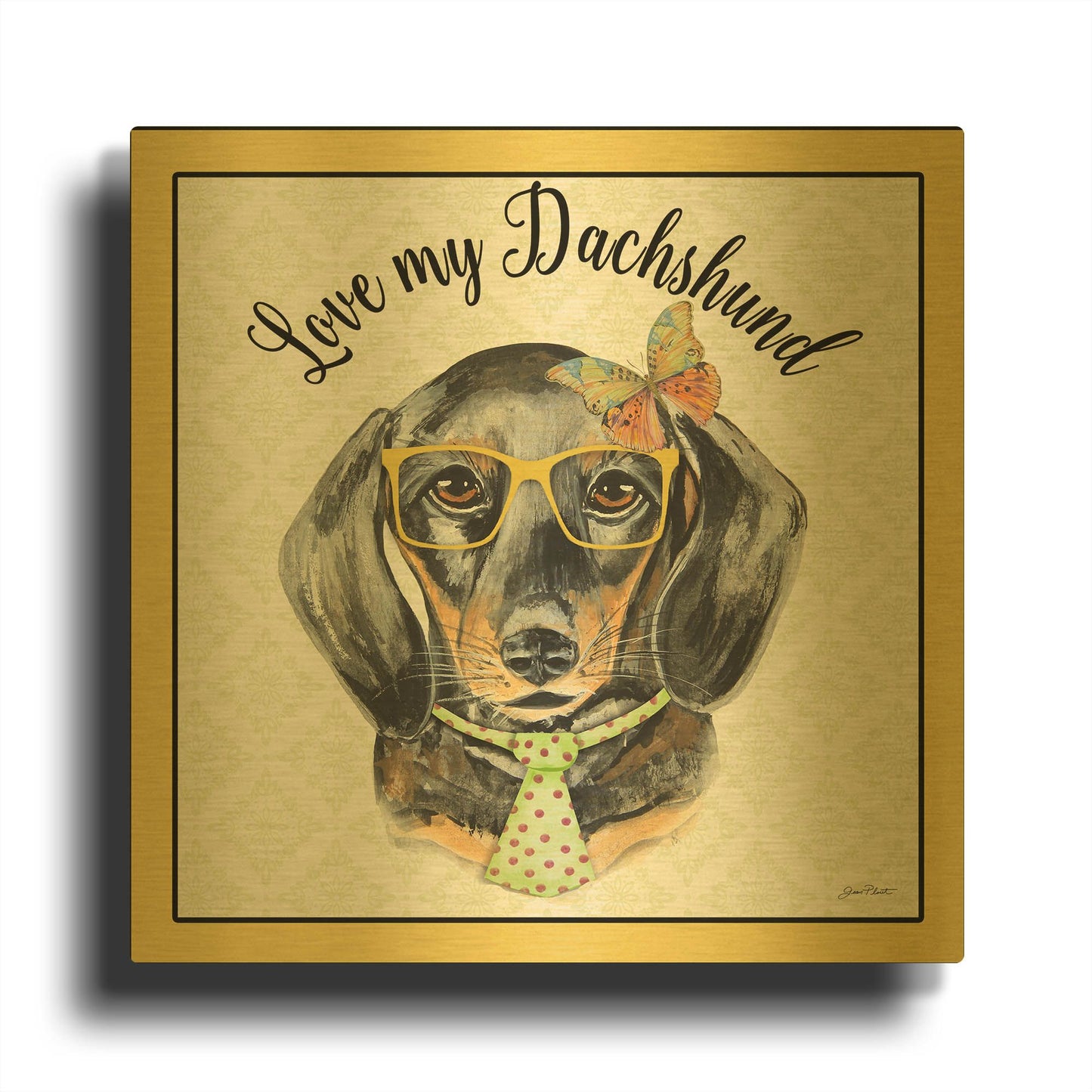 'Dachshund' By Jean Plout Gold Metal Wall Art