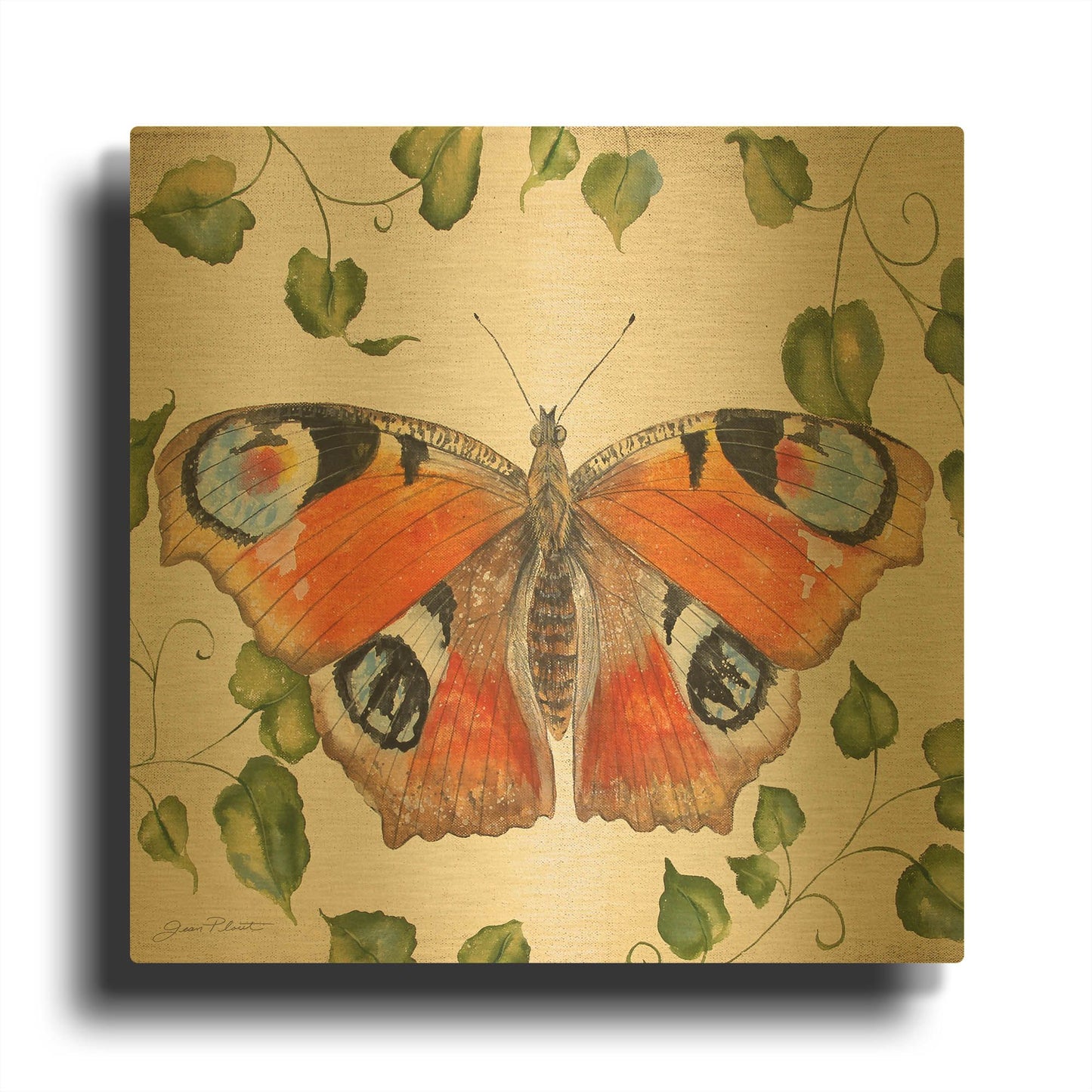 'Orange Dream Butterfly' By Jean Plout Gold Metal Wall Art