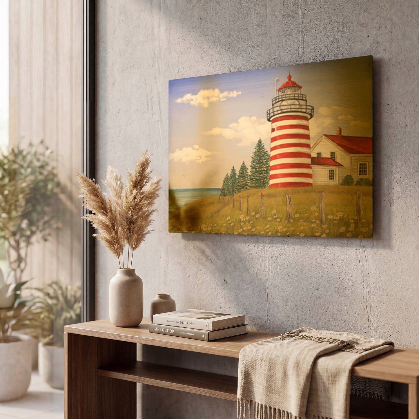 'Summer Lighthouse 3' By Jean Plout Gold Metal Wall Art