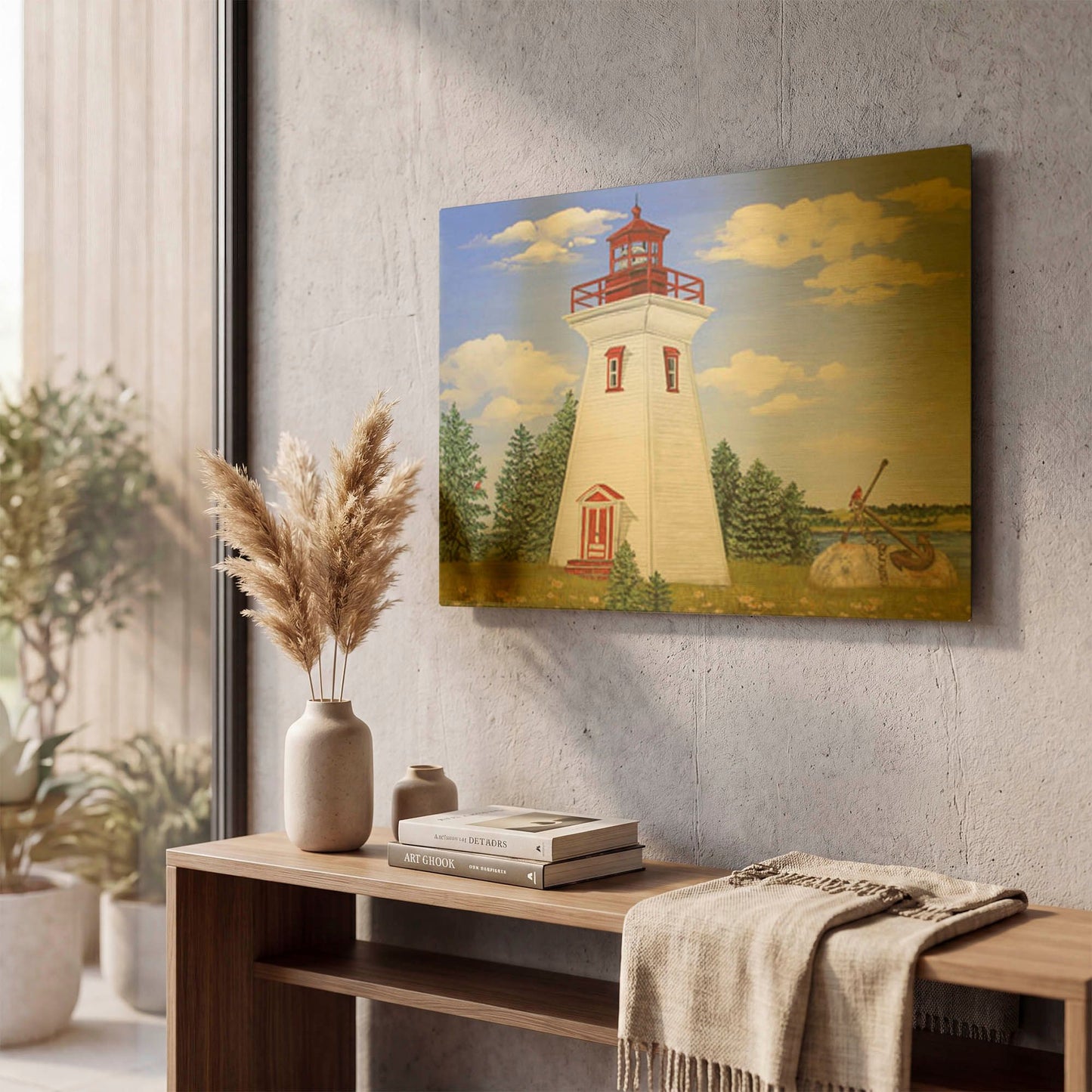 'Summer Lighthouse 2' By Jean Plout Gold Metal Wall Art