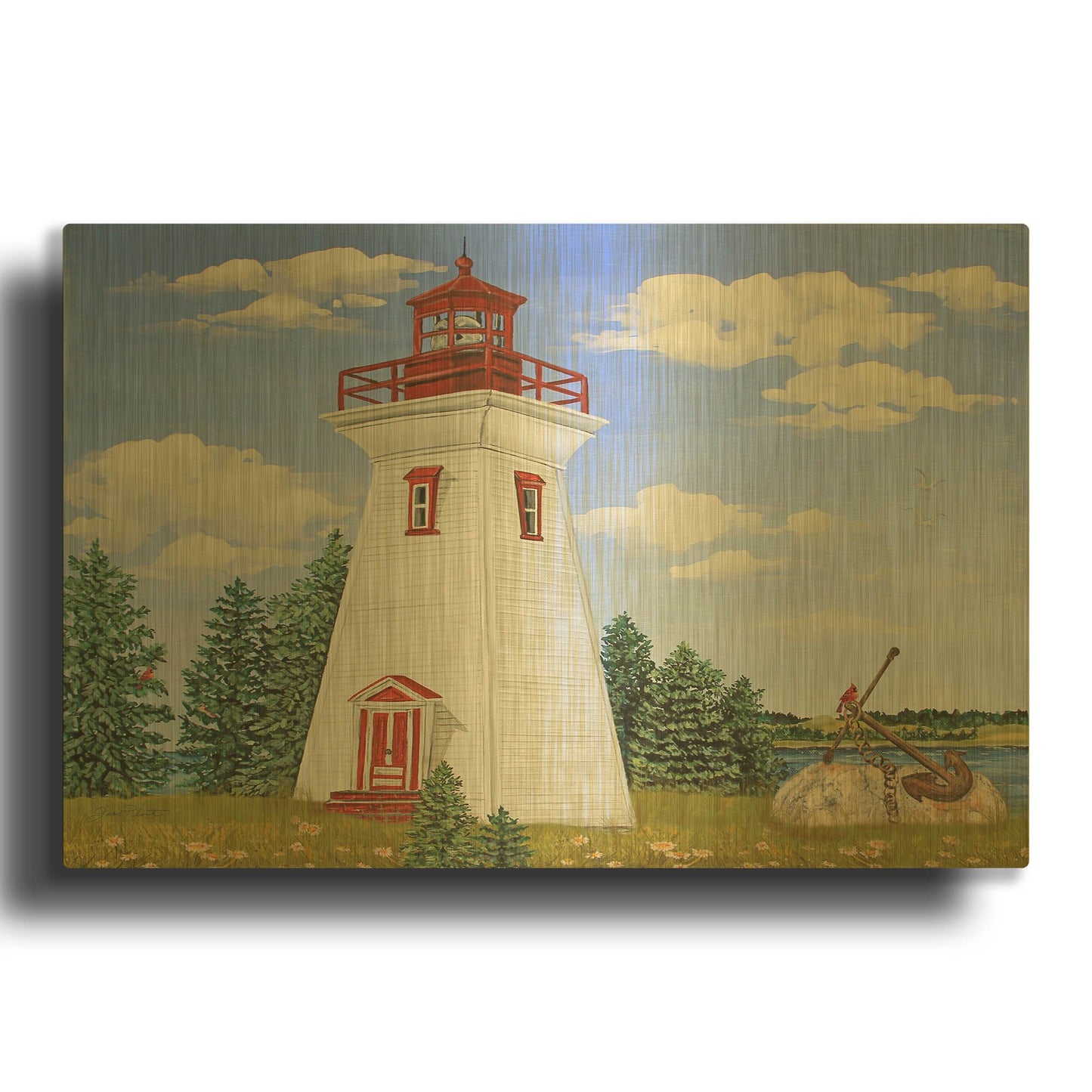 'Summer Lighthouse 2' By Jean Plout Gold Metal Wall Art