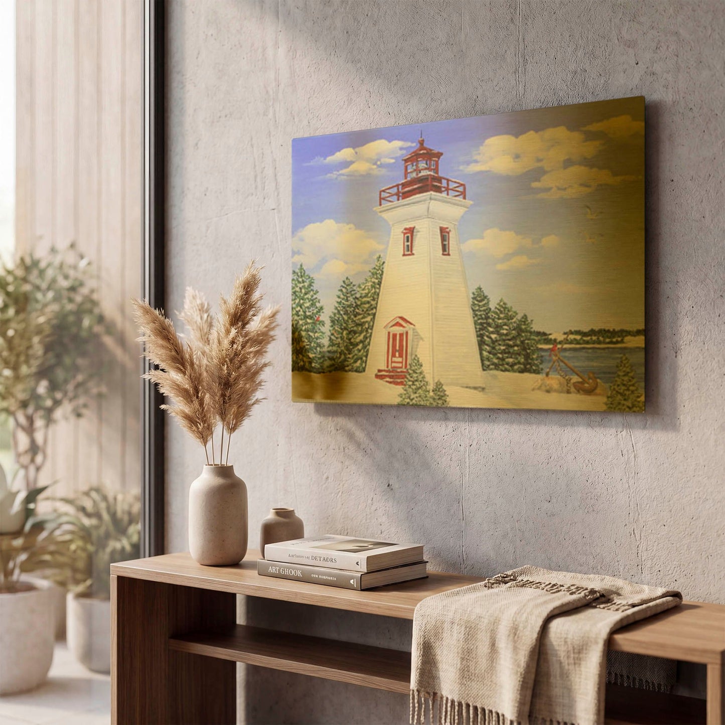 'Winter Lighthouse 2' By Jean Plout Gold Metal Wall Art