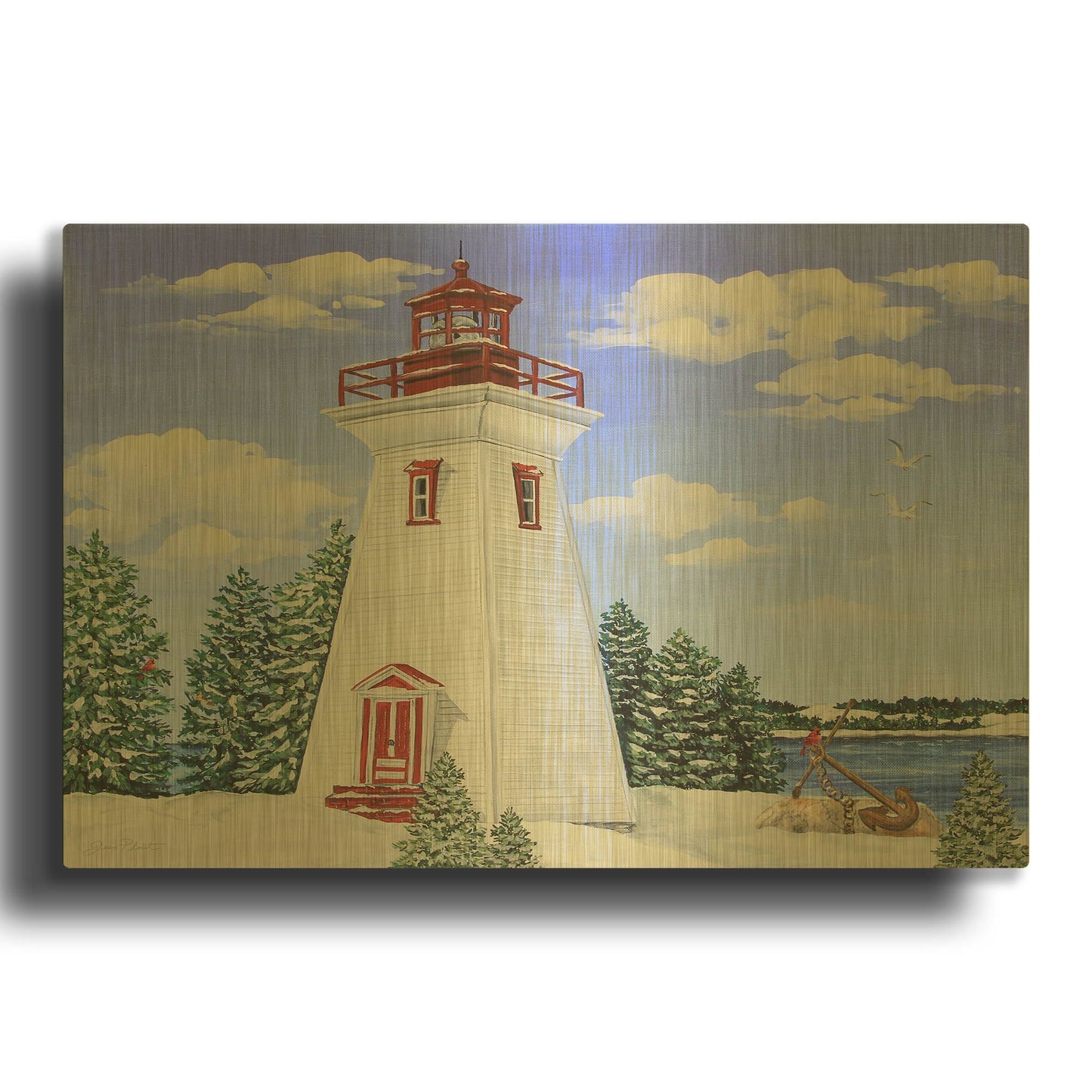 'Winter Lighthouse 2' By Jean Plout Gold Metal Wall Art