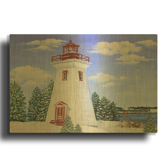 'Winter Lighthouse 2' By Jean Plout Gold Metal Wall Art