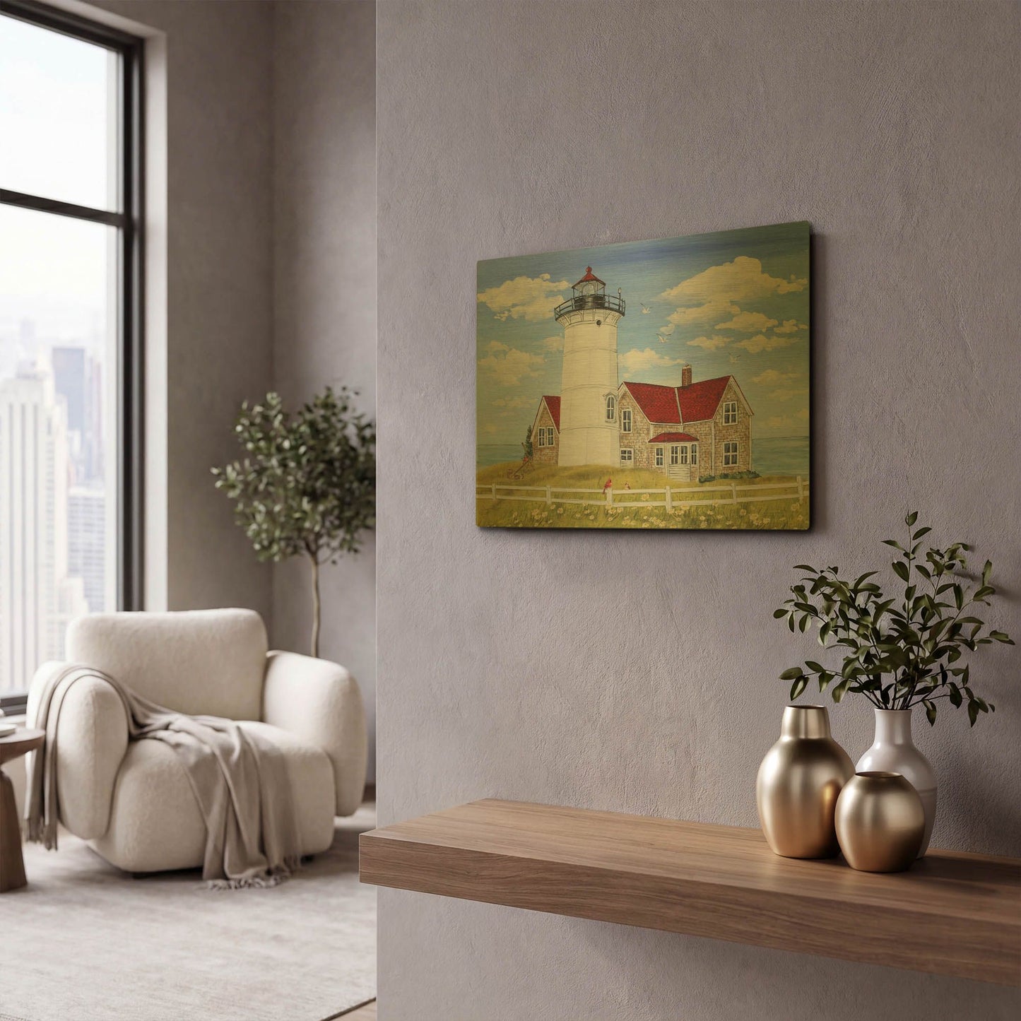 'Summer Lighthouse 1' By Jean Plout Gold Metal Wall Art